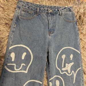 Runny smiley face wide leg jeans